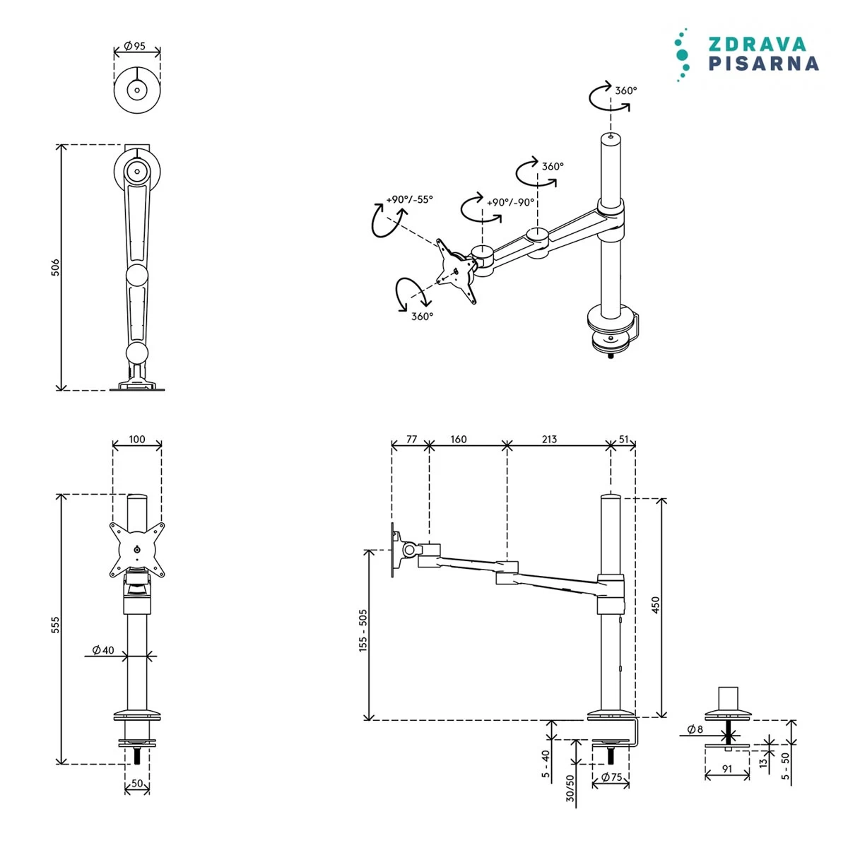 Nosilec za monitor Dataflex Viewlite 12 / 22 Zdrava-pisarna.si Nosilec za monitor Dataflex Viewlite 12 / 22 - slika 8